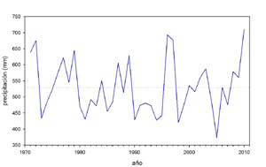 Evolución de la precipitación acumulada anual a partir de las estaciones de referencia