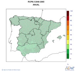 Peninsula y Baleares. Precipitacin: Anual. Escenario: RCP 8.5. Incertidumbre