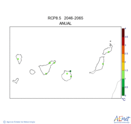 Canarias. Temperatura mxima: Anual. Escenari d'emissions mitj (A1B) RCP 8.5. Incertidumbre