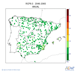 Peninsula y Baleares. Temperatura mxima: Anual. Escenario: RCP 8.5. Incertidumbre
