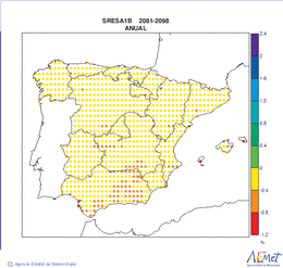 Peninsula and Balearic Islands. Escorrenta: Annual. Scenario of emisions (A1B) A1B. Valor medio