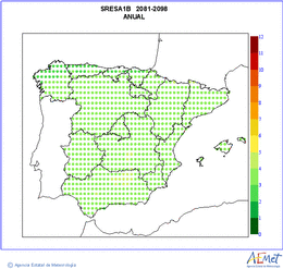 Peninsula and Balearic Islands. Minimum temperature: Annual. Scenario of emisions (A1B) A1B. Valor medio