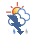Icono de intervalos nubosos con tormenta y lluvia escasa