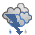 Icono de cubierto con tormenta y lluvia escasa
