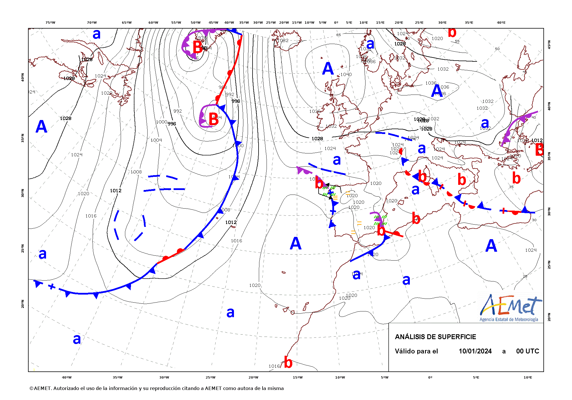 Evolución de Hipolito entre las 0 UTC del día 10 de enero y las 0 UTC del 15 de enero de 2024 (análisis cada 12 horas).