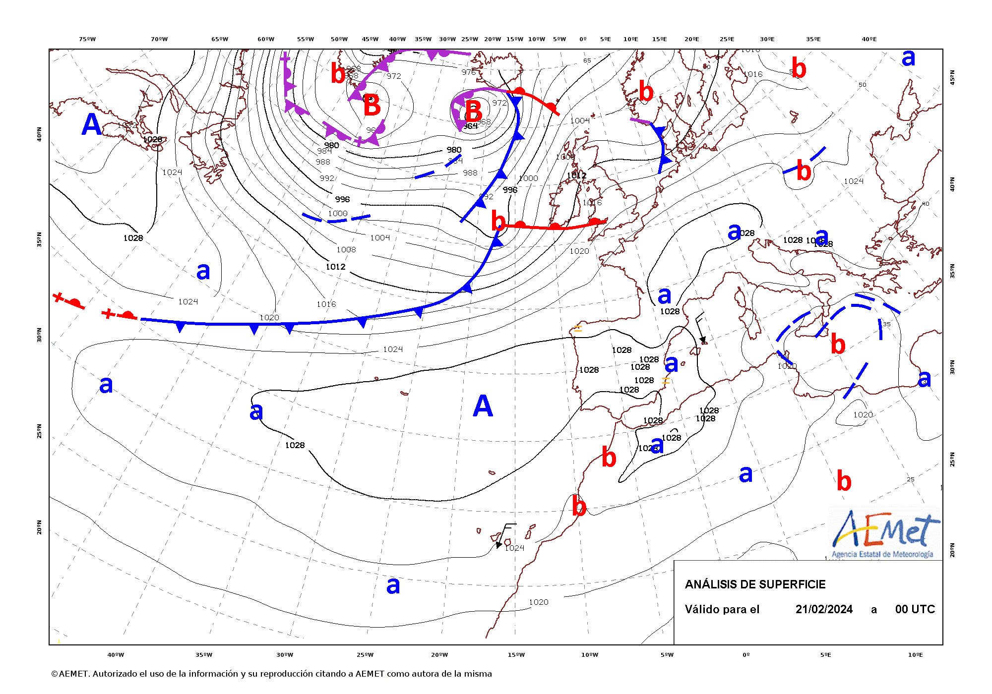 Evolución de Louis entre las 0 UTC del día 21 y esa misma hora del día 24 de febrero de 2024 (análisis cada 12 horas).