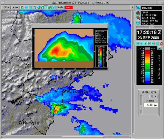 Observación de una tormenta en Elche el 23 de septiembre de 2008 con el nuevo sistema de observación radar