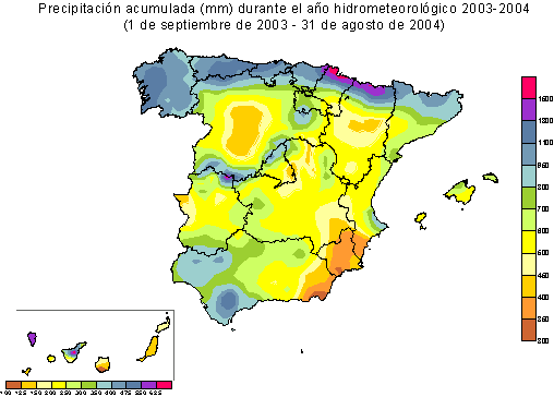 Precipitación acumulada desde el 1 de septiembre de 2003 al 31 de agosto de 2004