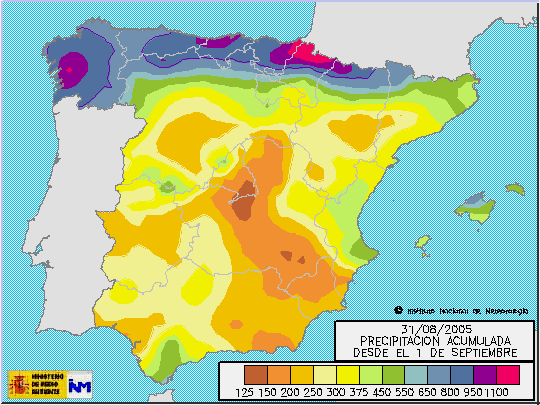 Precipitación acumulada desde el 1 de septiembre de 2004 al 31 de agosto de 2005