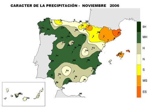 Caracter de la precipitacion - Noviembre 2006
