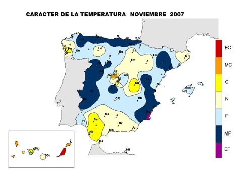 Carácter de la temperatura. Noviembre 2007.