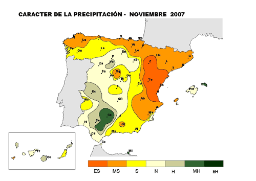 Carácter de la precipitación. Noviembre 2007.
