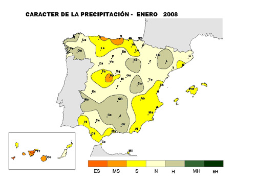 Carácter de la precipitación - Enero 2008