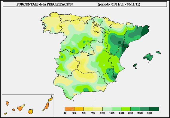 Porcentaje de la precipitación acumulada - noviembre de 2011