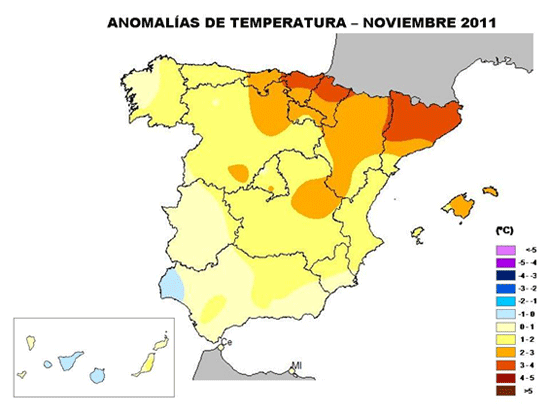 Anomalías de temperatura - noviembre 2011