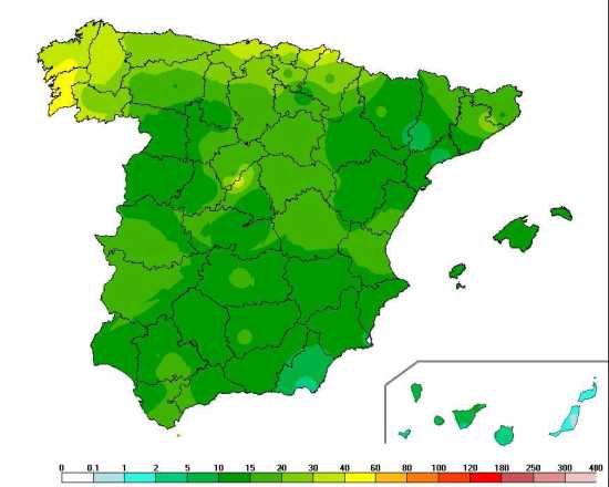 Precipitación media acumulada entre el 13 y el 21 de abril, para el periodo 1981-2013