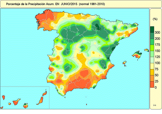 Porcentaje de precipitación junio 2015