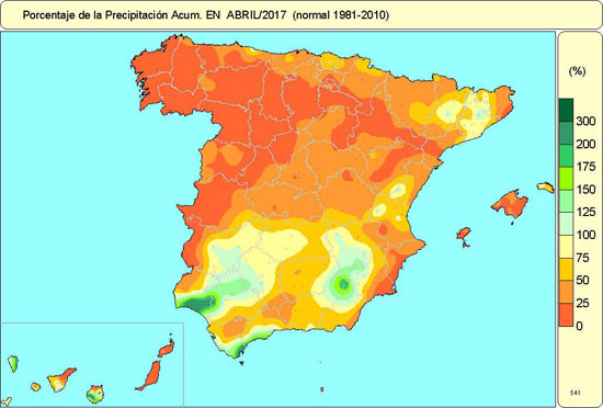 Porcentaje de la precipitación acumulada en abril de 2017