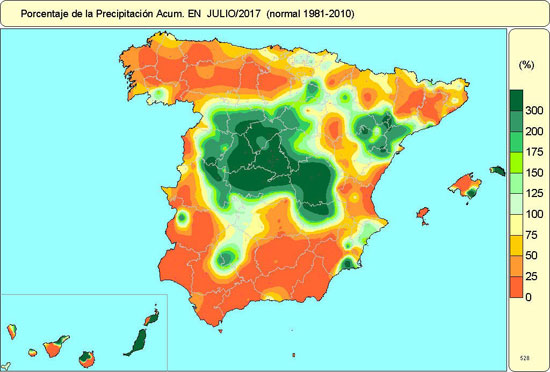 Porcentaje de la precipitación acumulada. Julio 2017