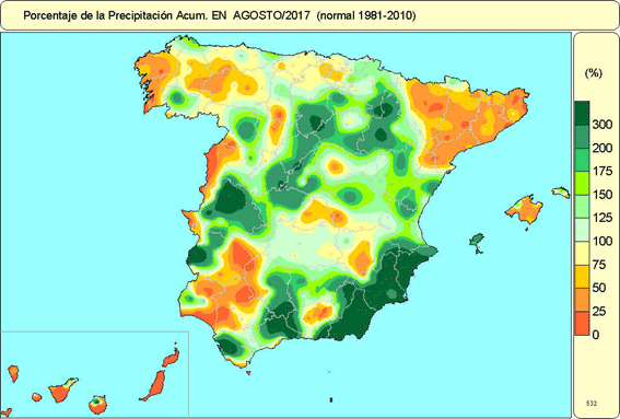 Porcentaje de la precipitación acumulada en agosto 2017
