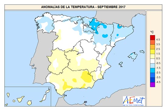 Anomalías de la temperatura, septiembre 2017