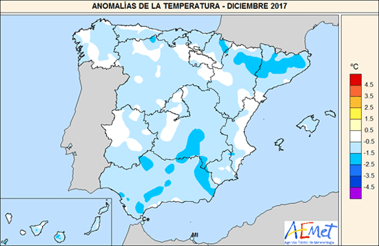 Anomalías de la Temperatura Diciembre 2017