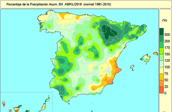 Porcentaje de la precipitación acumulada en Abril 2018