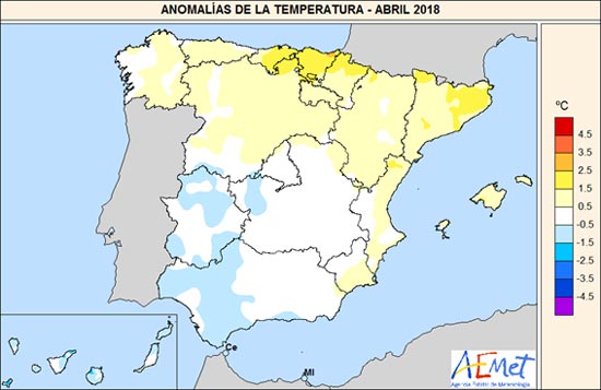 Anomalías de la temperatura Abril 2018