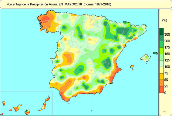 Porcentaje de la precipitación acumulada en mayo de 2018