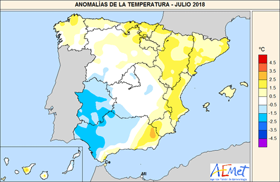Anomalías Temperaturas de Julio