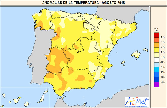 Anomalías de la temperatura - agosto 2018