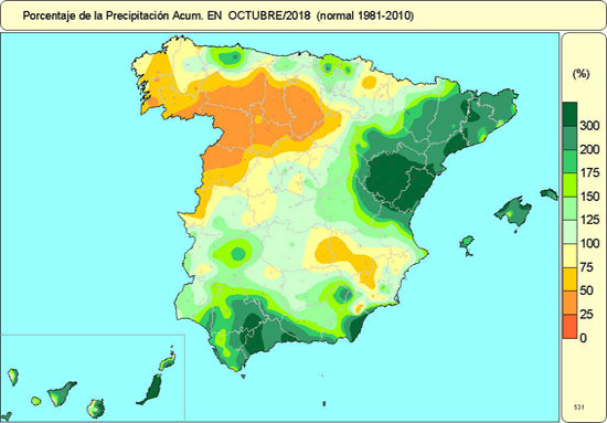 Porcentaje de la precipitación acumulada en octubre de 2018
