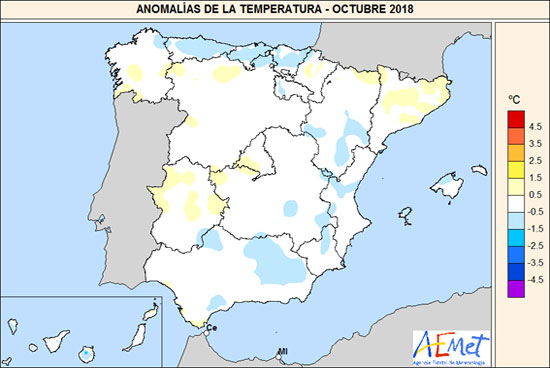 Anomalías de la temperatura - octubre 2018
