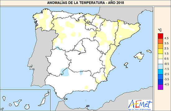 Anomalías de la temperatura - año 2018