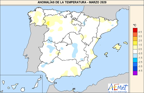 Anomalía de la temperatura en marzo de 2020