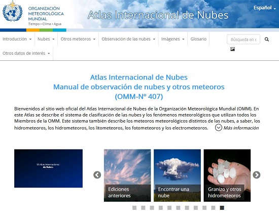 Detalle de la página de acceso de la OMM al Atlas Internacional de Nubes en formato digital y en español