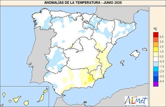Anomalía de la temperatura en junio de 2020