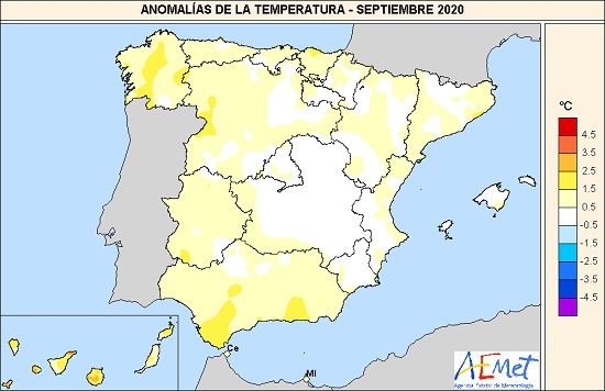 Anomalía de la temperatura en septiembre de 2020