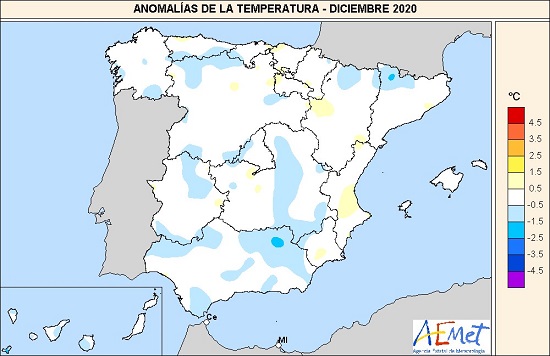 Anomalía de la temperatura en diciembre de 2020