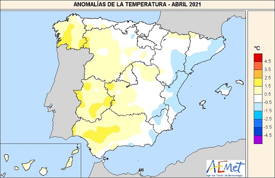 Anomalía de la temperatura en abril de 2021
