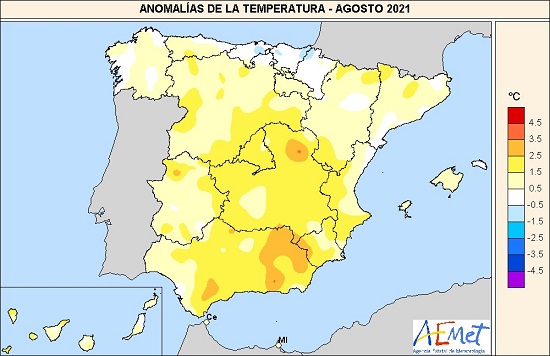 Anomalía de la temperatura en agosto de 2021
