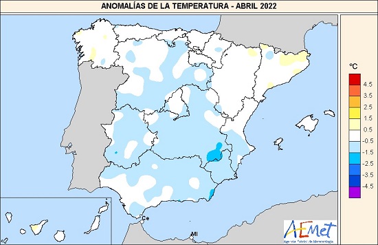 Anomalías térmicas en abril de 2022