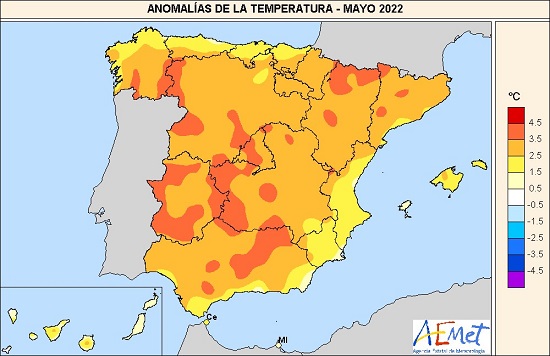 Anomalías térmicas en mayo de 2022