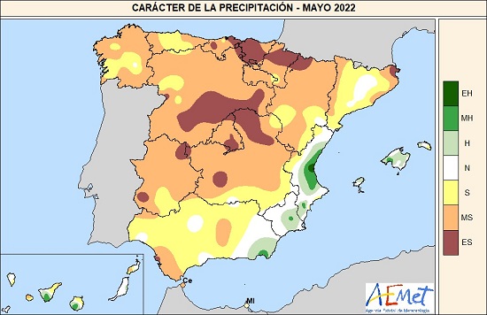 Porcentaje de la precipitación acumulada en mayo de 2022 respecto de la media 1981-2021