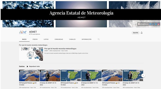 Portada de acceso al canal de Youtube de la Agencia Estatal de Meteorología