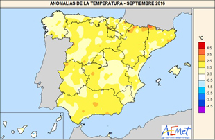 Anomalías de la Temperatura en Septiembre de 2016