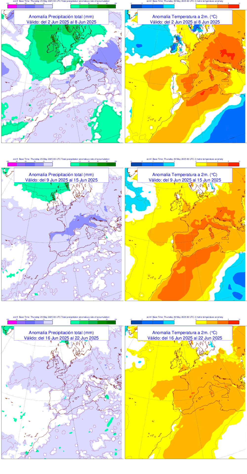 Anomala de precipitacin y temperatura entre el lunes 2 de junio y el domingo 22 de junio de 2025