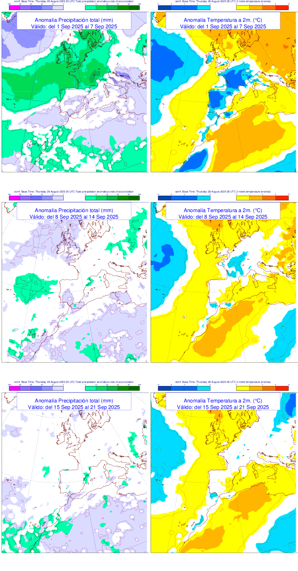 Anomala de precipitacin y temperatura entre el lunes 1 de septiembre y el domingo 21 de septiembre de 2025