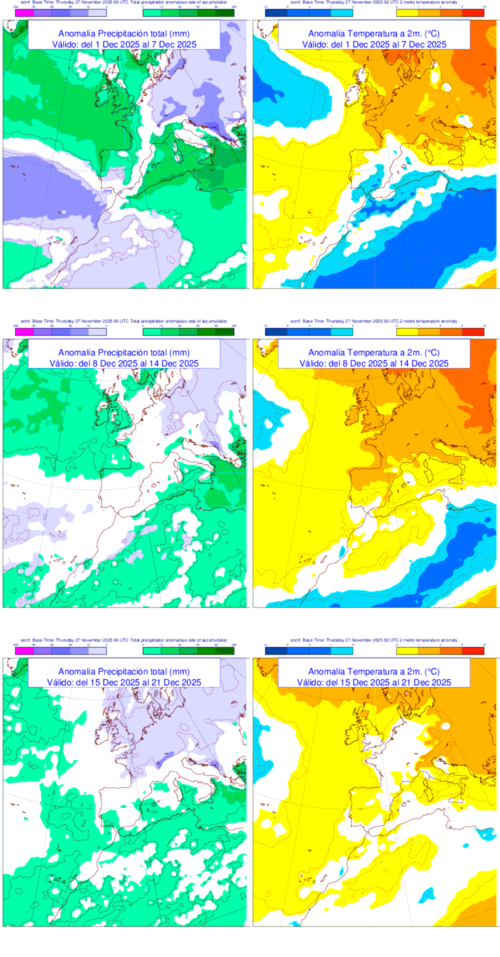 Anomala de precipitacin y temperatura entre el lunes 1 de diciembre y el domingo 21 de diciembre de 2025