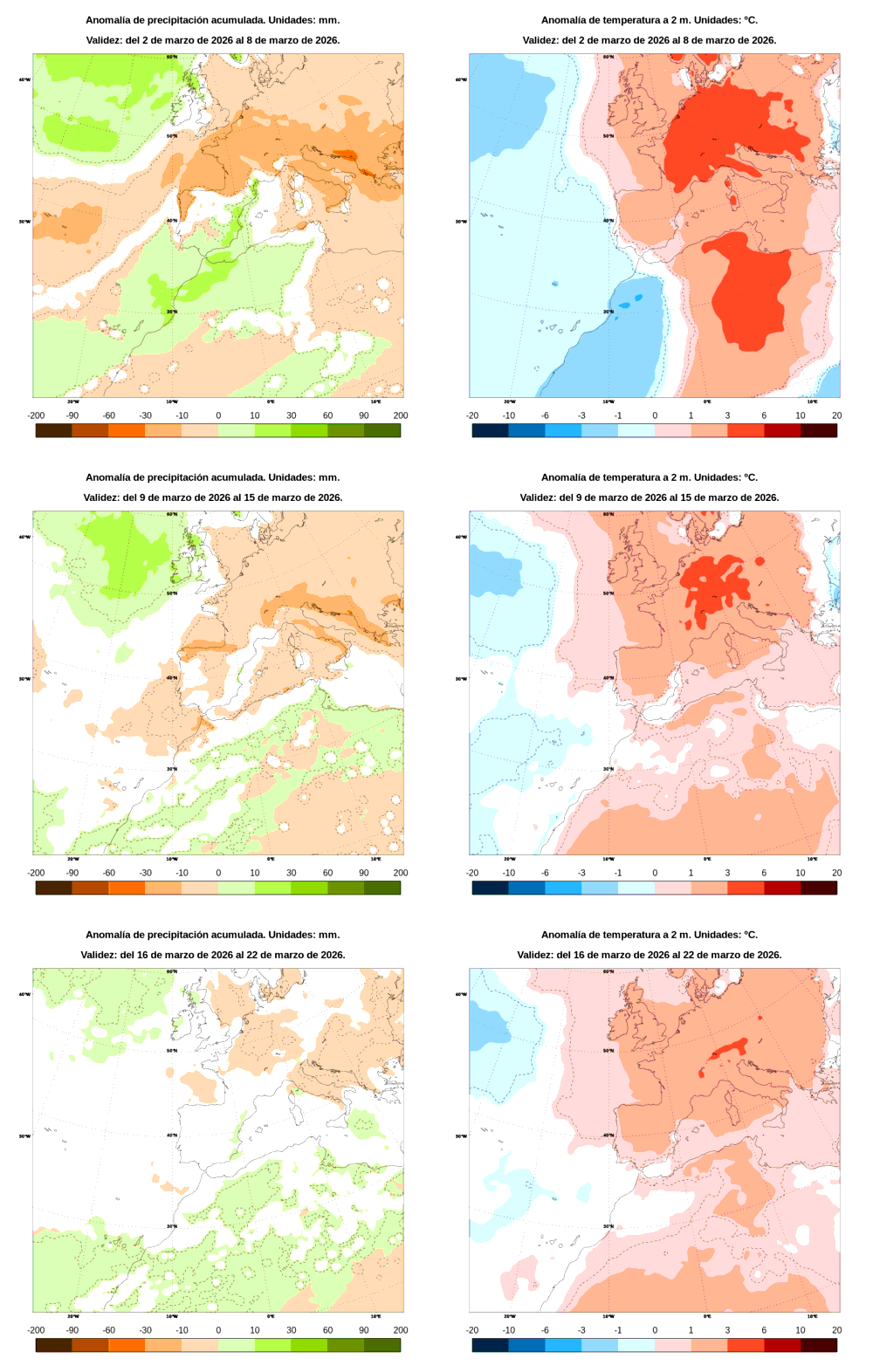 Anomal�a de precipitaci�n y temperatura entre el lunes 2 de marzo y el domingo 22 de marzo de 2026